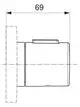 Mengengriff für eine Kopfbrause von Ideal Standard, dargestellt in einem technischen Diagramm mit seitlicher Ansicht und Maßangabe von 69 mm.
